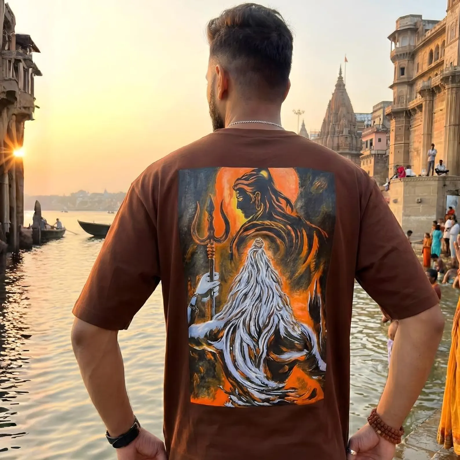 Hand-Painted SHIV TANDAV Oversized T-Shirt, Indian Spiritual Artwear